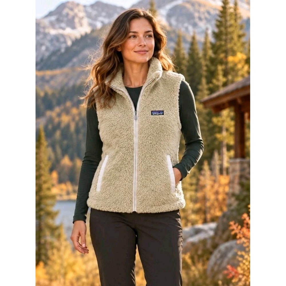 Patagonia Los Gatos High Pile Sherpa Fleece Vest Women Large Full Zip Cozy Layer